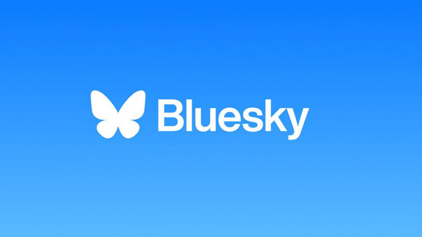 Logo for the social platform Bluesky against a sky blue background.