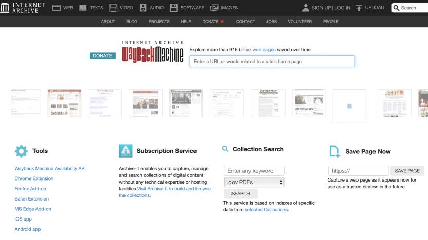 Screencap of the Internet Archive's Wayback Machine