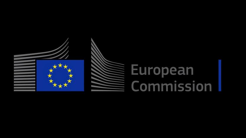 Logo for the European Commission against a black background.