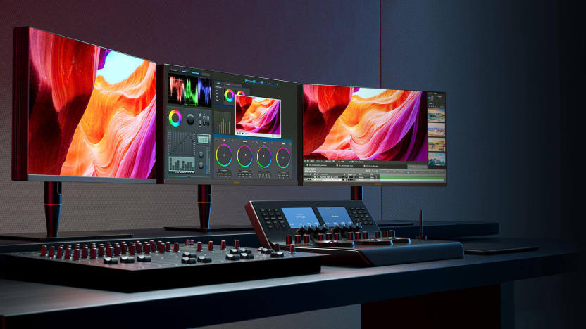 ASUS ProArt Display PA27UCX-K monitor in a video editing setup.