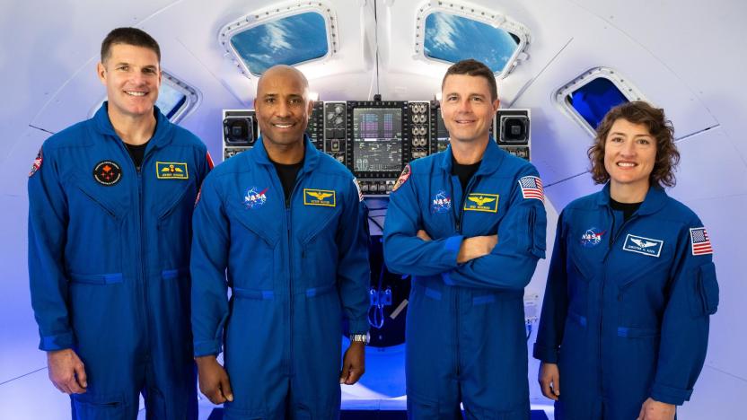 Crew for the Artemis 2 moon mission: NASA astronauts Reid Wiseman, Victor Glover, and Christina Hammock Koch, and CSA astronaut Jeremy Hansen.