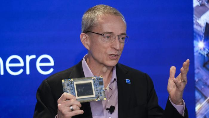 FILE - Intel CEO Pat Gelsinger speaks while holding a new chip, called Gaudi 3, during an event called AI Everywhere in New York, on Dec. 14, 2023. (AP Photo/Seth Wenig, File)