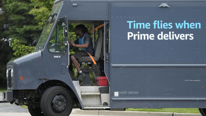 FILE - An Amazon truck makes deliveries in Wheeling, Ill., May 16, 2024. (AP Photo/Nam Y. Huh, File)