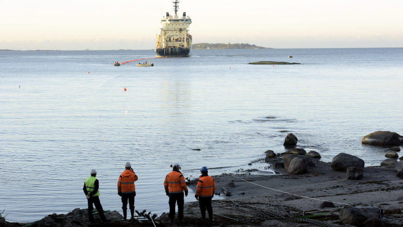 FILE PHOTO: The C-Lion1 submarine telecommunications cable is being laid to the bottom of the Baltic Sea by cable ship Ile de Brehat on the shore of Helsinki, Finland on October 12, 2015. Lehtikuva/Heikki Saukkomaa/via REUTERS/File Photo