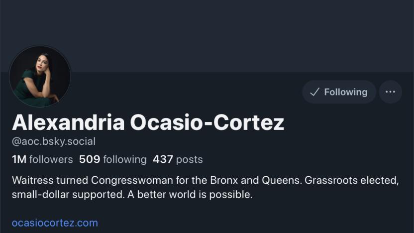 Screenshot of the Bluesky profile page for Congresswoman Alexandria Ocasio-Cortez.