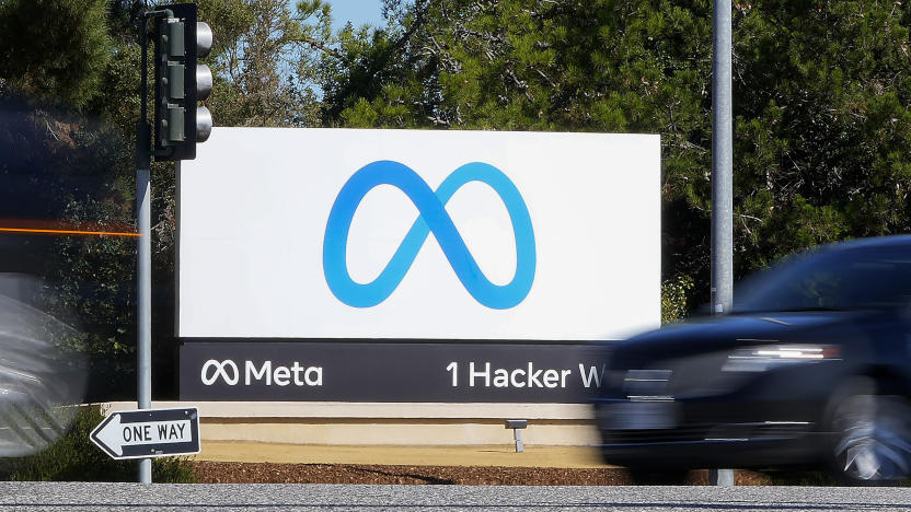 FILE - A car passes Facebook's new Meta logo on a sign at the company headquarters on Oct. 28, 2021, in Menlo Park, Calif. Big tech platforms say they are working hard to address misinformation about voting and elections ahead of the November 2022 midterms, but a look at their sites shows they are still struggling to contend with false claims from 2020. (AP Photo/Tony Avelar, File)