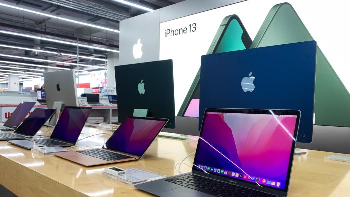 Apple products are seen in the store in Krakow, Poland on April 6, 2022. (Photo by Jakub Porzycki/NurPhoto via Getty Images)