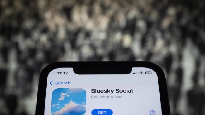 The Bluesky social media app logo is seen on a mobile device in this photo illustration in Warsaw, Poland on 21 April, 2023. Founder Jack Dorsey of twitter has released the Bluesky application on Android. (Photo by Jaap Arriens/NurPhoto via Getty Images)