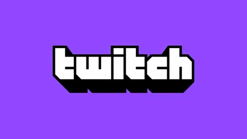 The Twitch logo: white retro text with black hard drop shadow against a blue background.